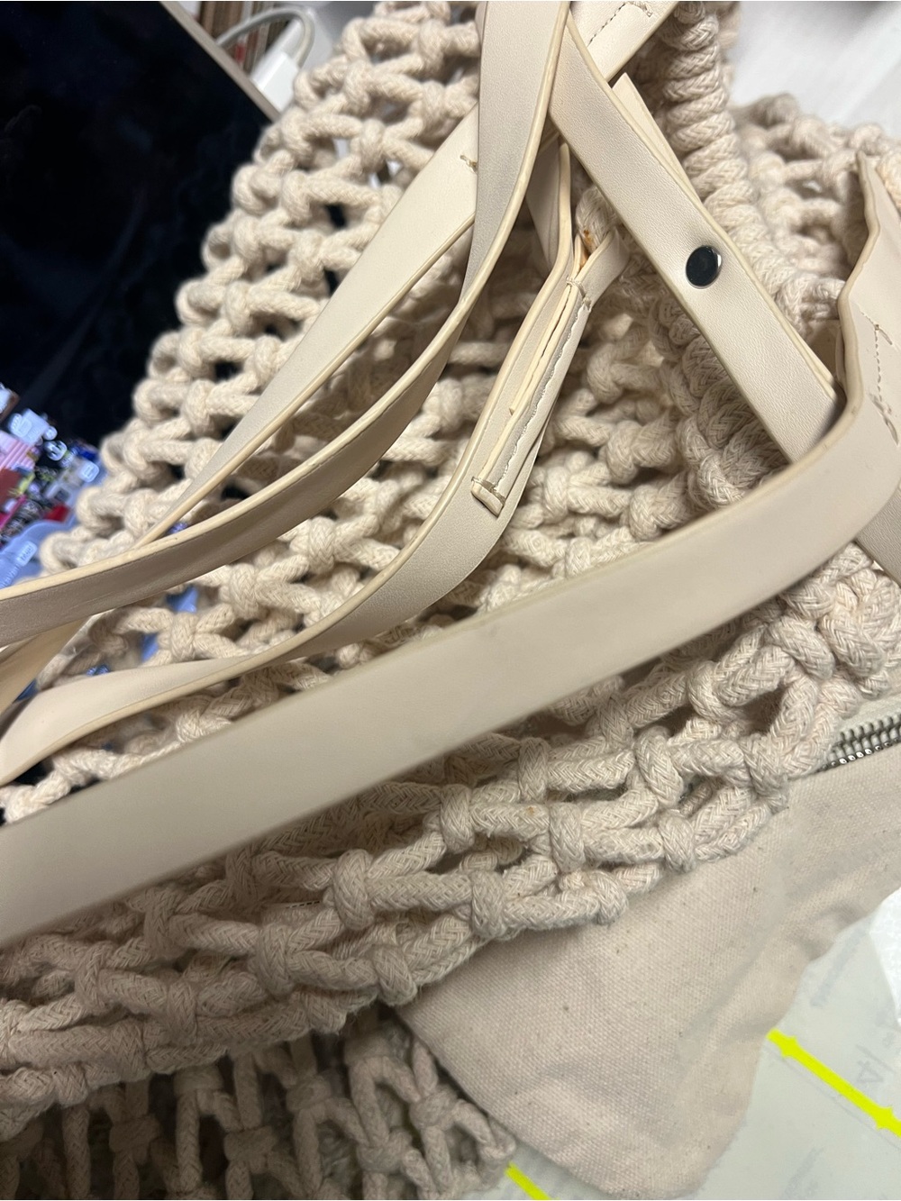 Zara Beige Crochet Tote with Leather Straps - Picture 3 of 3